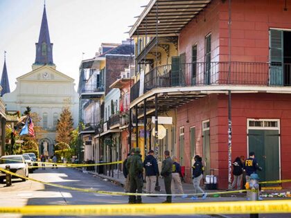 The FBI investigates the area on Orleans St and Bourbon Street by St. Louis Cathedral in t