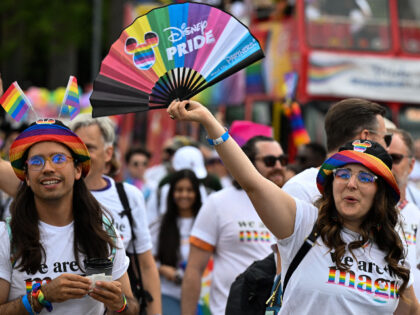 People march with Disney Pride at the 2023 LA Pride Parade on June 11, 2023 in Hollywood,