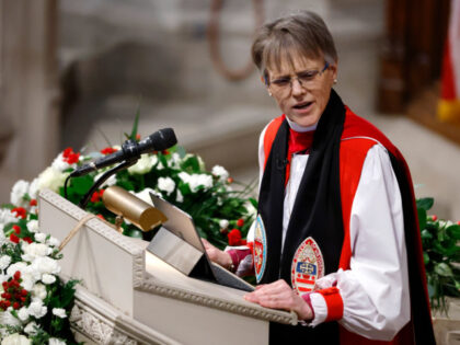 Bishop Mariann Edgar Budde delivers a sermon during the National Prayer Service at Washing