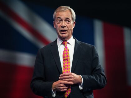 BIRMINGHAM, UNITED KINGDOM - 2024/09/20: Nigel Farage MP seen addressing the crowd during