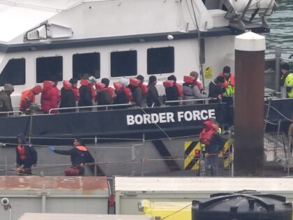 A group of people thought to be migrants are brought in to Dover, Kent, from a Border Forc