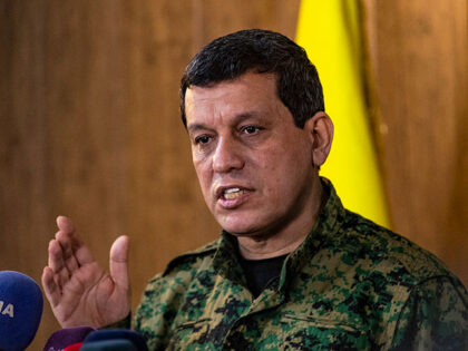 Syrian Democratic Forces (SDF) commander-in-chief Mazloum Abdi, speaks during a press conf