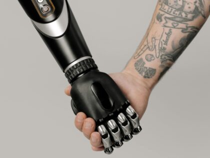 Holding hands with AI robot