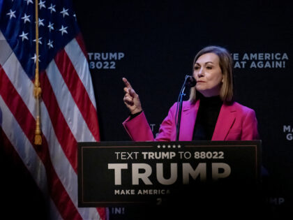 Kim Reynolds, governor of Iowa, introduces former US President Donald Trump, not pictured,