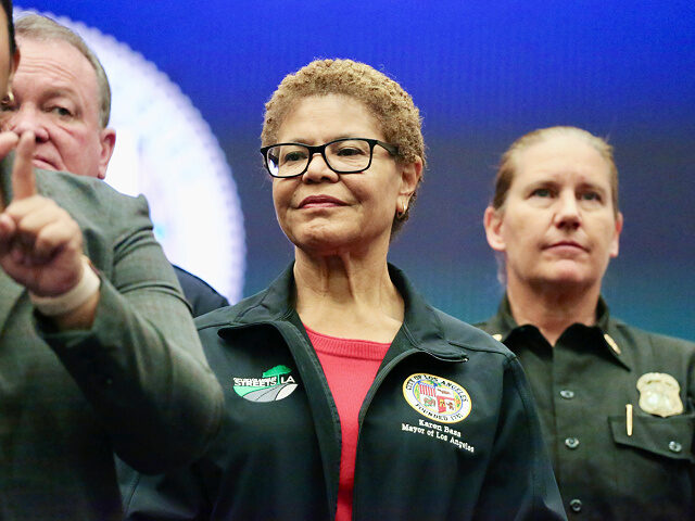 LOS ANGELES, CALIFORNIA - JANUARY 14: L.A. Mayor Karen Bass speaks at a press conference a