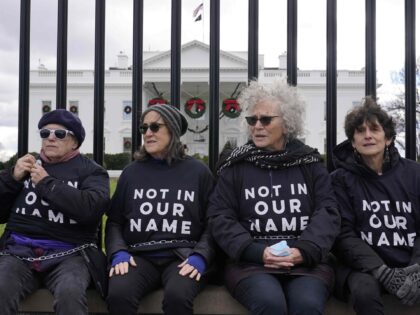 Activists with Jewish Voice for Peace, gather to protest the Israel-Hamas war in Gaza and