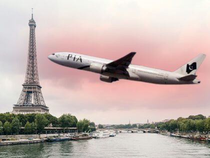 A Pakistan International Airlines plane, carrying former prime minister Nawaz Sharif, take