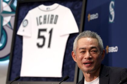 Former Mariners star Ichiro Suzuki attends a press conference in Seattle after becoming th