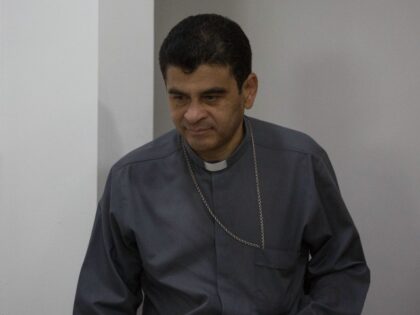 Rolando Alvarez, Bishop of Matagalpa, arrives for a press conference in Managua, Nicaragua